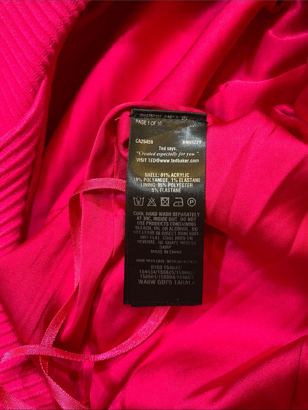 Ted Baker London Hot Pink Ribbed Bodycon Sheath Dress Size 3 US 8 10 Sleeveless - Picture 14 of 14